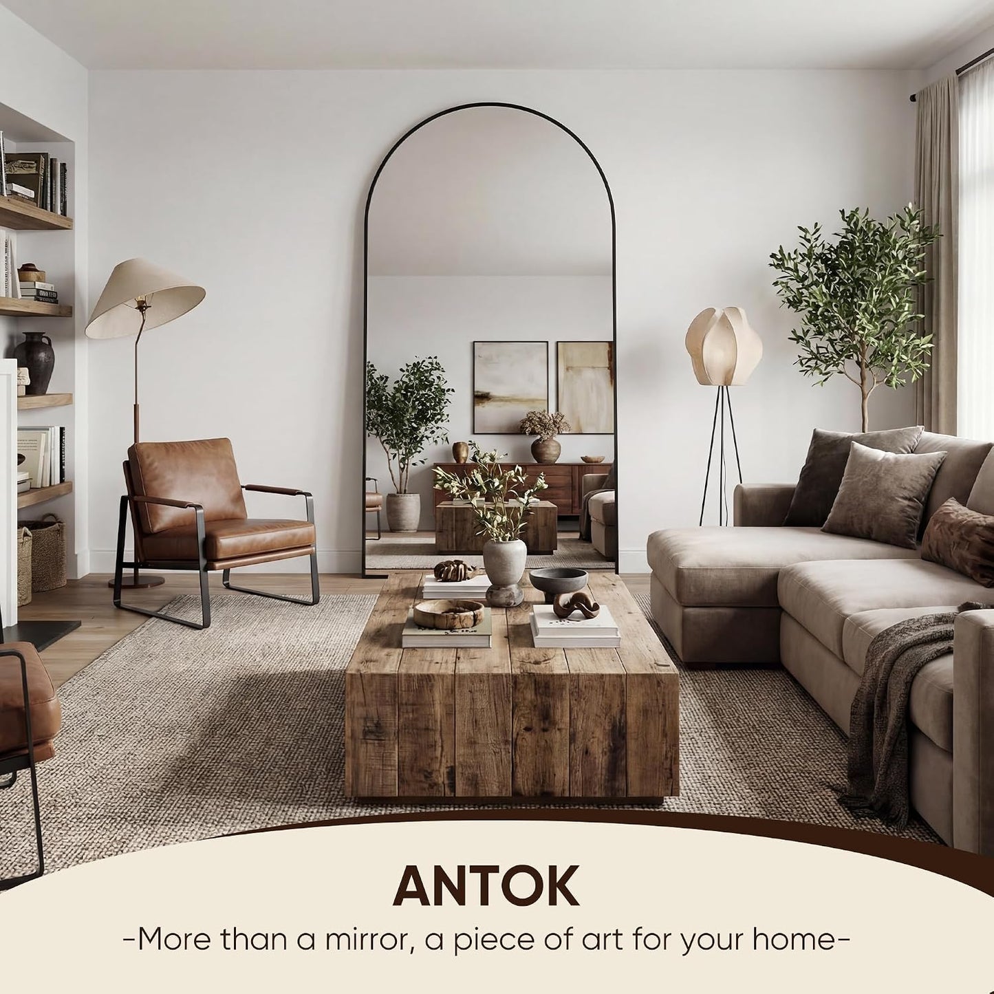 Antok 58" x19” Arched Full Length Floor Mirror, Gold Aluminum Frame, Free Standing/Wall Mount/Leaning for Bedroom, Living Room, Dressing Room