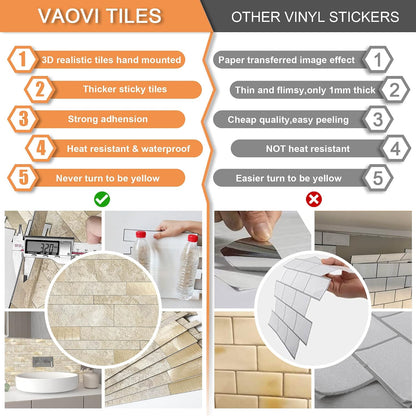 VAOVI Backsplash Tile Peel and Stick Kitchen Stone Subway Linear Mosaic Bathroom Shower Wall Waterproof(10pcs,Gray)