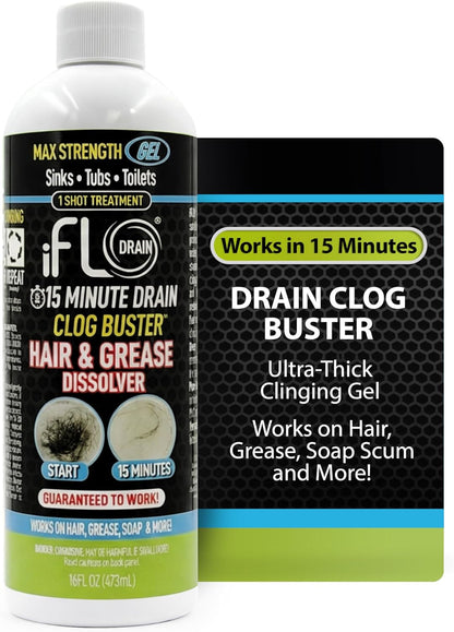 iFLO 15-Minute Drain Cleaner Gel – Fast-Acting Clog Remover for Kitchen, Bathroom, Sink & Shower, Ultra-Thick Formula for Quick Drain Unclogging – Strong Maintenance Cleaner - 16oz
