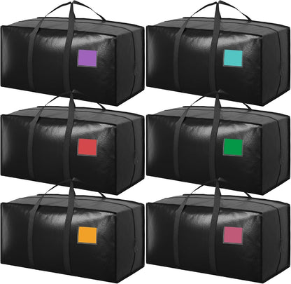 6 Pack Moving Bags Heavy Duty 210GSM with Full-Open Side Zipper, 93L 220lbs Waterproof Foldable Storage Totes for College Dorm Move-In, Moving Boxes Alternative & Home Organization, Blue