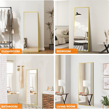 TRAHOME Full Length Floor Mirror 56"x15", Standing Mirror with Aluminum Frame, Large Body Mirror for Bedroom, Living Room and Bathroom, Black