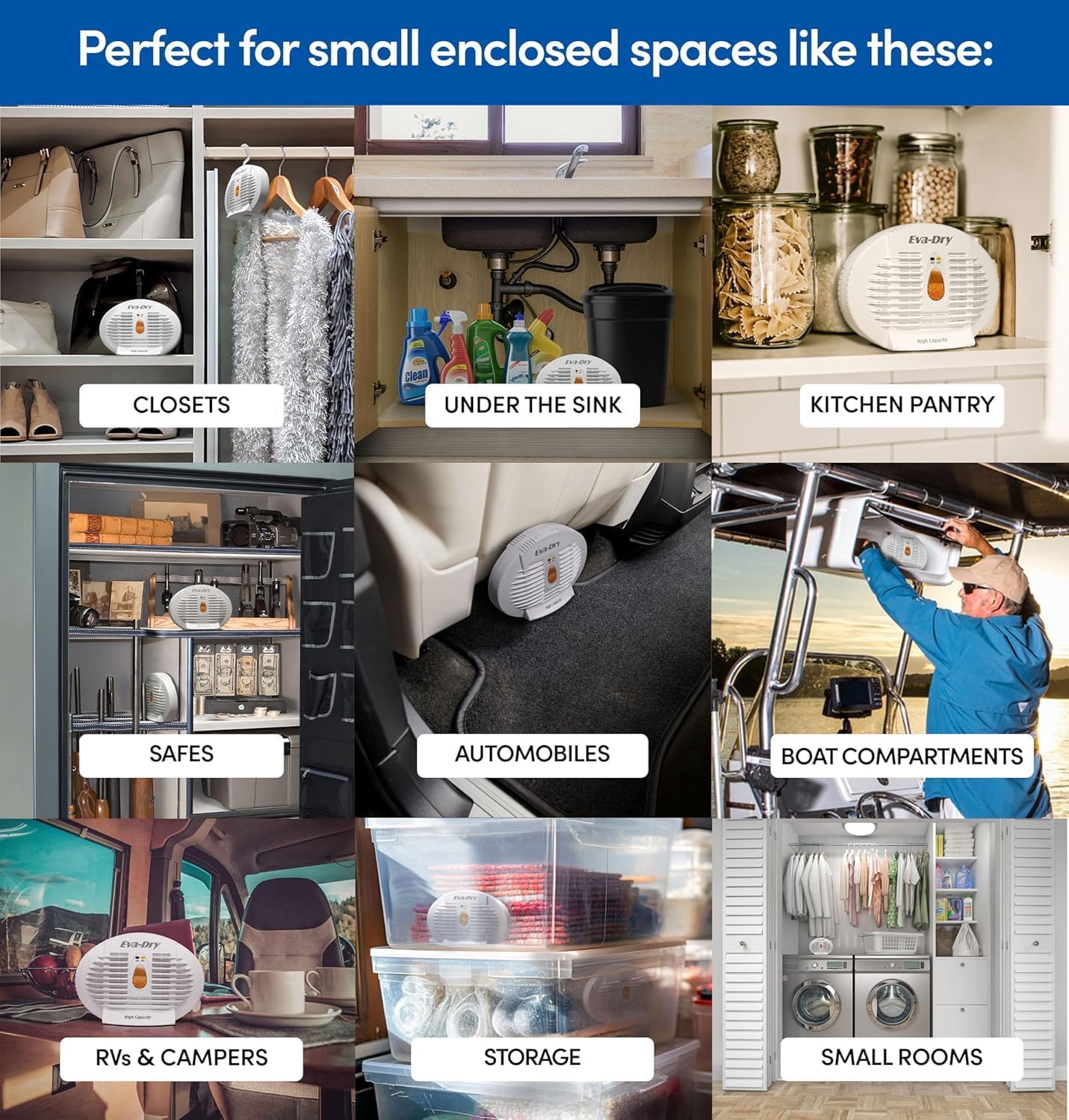 Eva-Dry E-500 Wireless, Portable & Powerful Mini Dehumidifier, Energy Efficient, Renewable Moisture Absorber. Perfect for Closets, Safes, Pantries, RVs, Boat’s, Kegerator & Storage