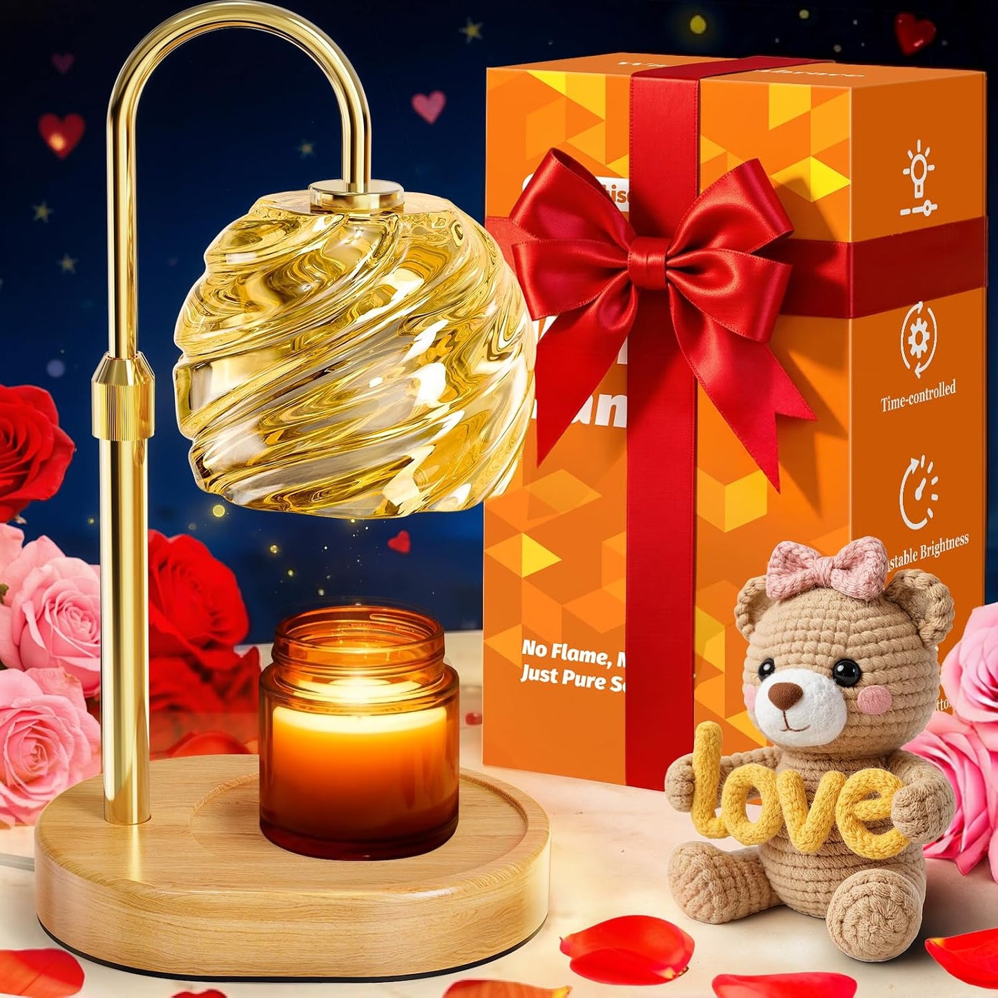Candle Warmer Lamp with Timer Dimmer, Electric Candle Warmer with Adjustable Height for New Home Decor, Birthday Gifts for Women Men Mom, Wax Melter for All Jar Sizes, 2Bulbs,Black