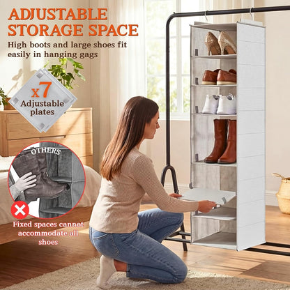 Hanging Shoe Organizer for Closet, 8 Tier Extra Wide Closet Shoe Organizer | Adjustable Shelf Height for Boots and Shoes, Heavy Duty Hanging Shoe Rack for Closet Rod, Space-Saving Shoe Storage Organizer