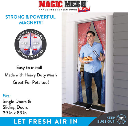 Magic Mesh Deluxe, Black | Magnetic Screen Door, Heavy Duty, Magnetic Closure, Door Net, Patio Screen, Sliding Door Screen, Bug Screen for Doorways, Kid & Pet Friendly | Size 39" x 83" (Pack of 1)
