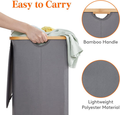 Lifewit 120L Laundry Basket with Lid, Clothes Hampers for Laundry with Bamboo Handles and 2 Removable Bag, Large Foldable Laundry Hamper for Bedroom, Bathroom, Dorm, Laundry Room, Beige