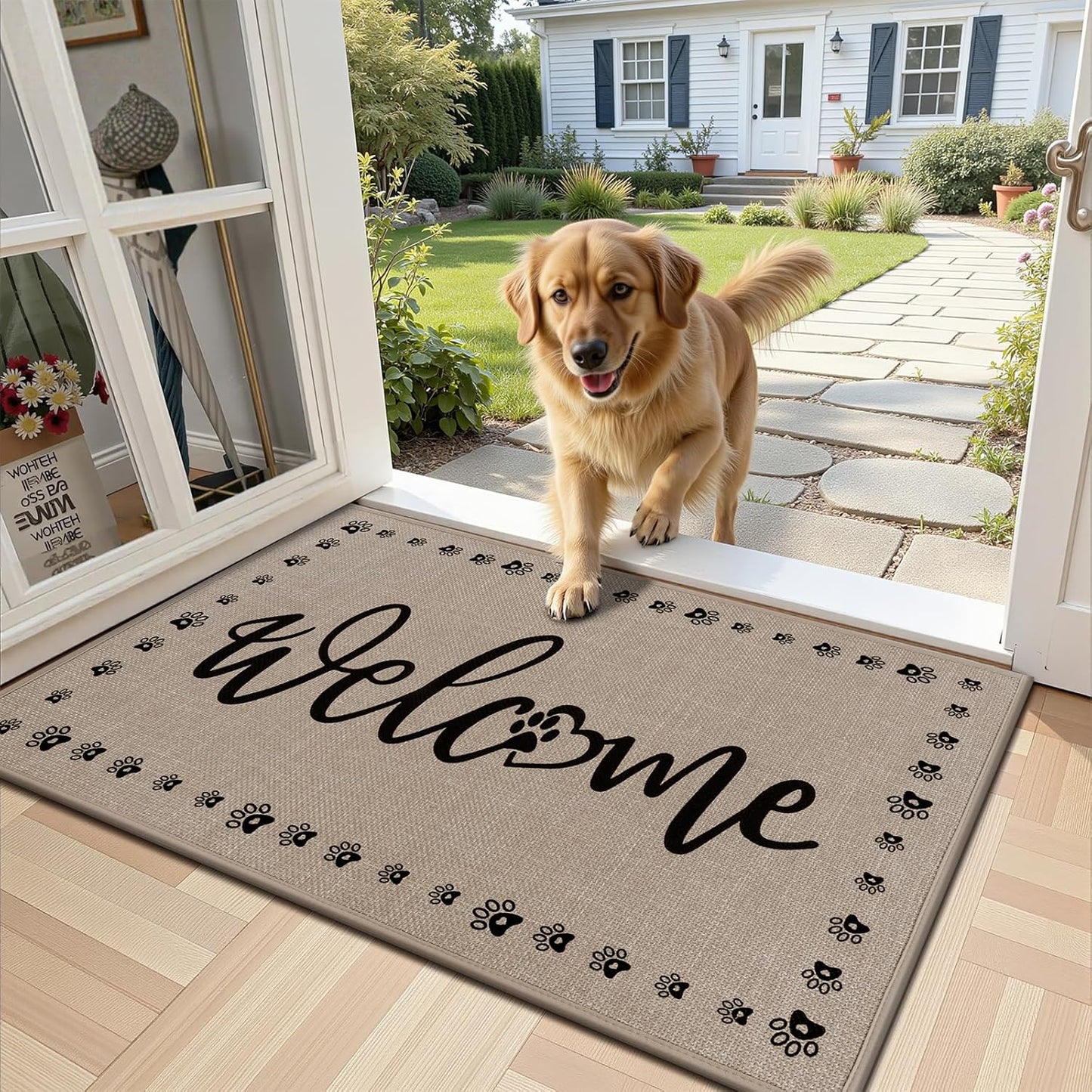 Vaukki Indoor Door Mat 17"x30", Ultra Thin Doormat Indoor Entrance, Non Slip Rubber Backed Inside Welcome Mat for Front Door, Low-Profile Washable Dirt Trapper Entry Floor Mat for Entryway, Sweet Home
