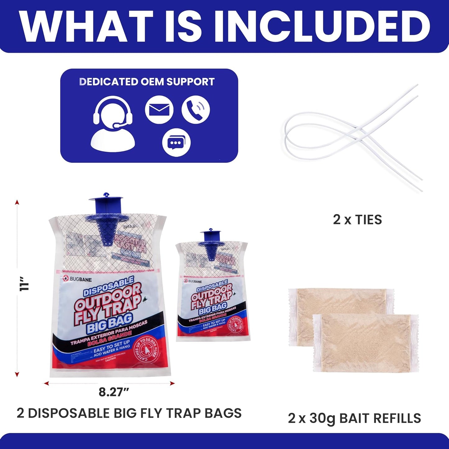 Fly Traps Outdoor Fly Trap for Patio. 4 Large Non-Toxic Pre-Baited Flies Bags Outdoor Disposable. Big Hanging Bug Catchers for All Filth Flies Killer for Outside Bug Control in Yard Horse Ranch.