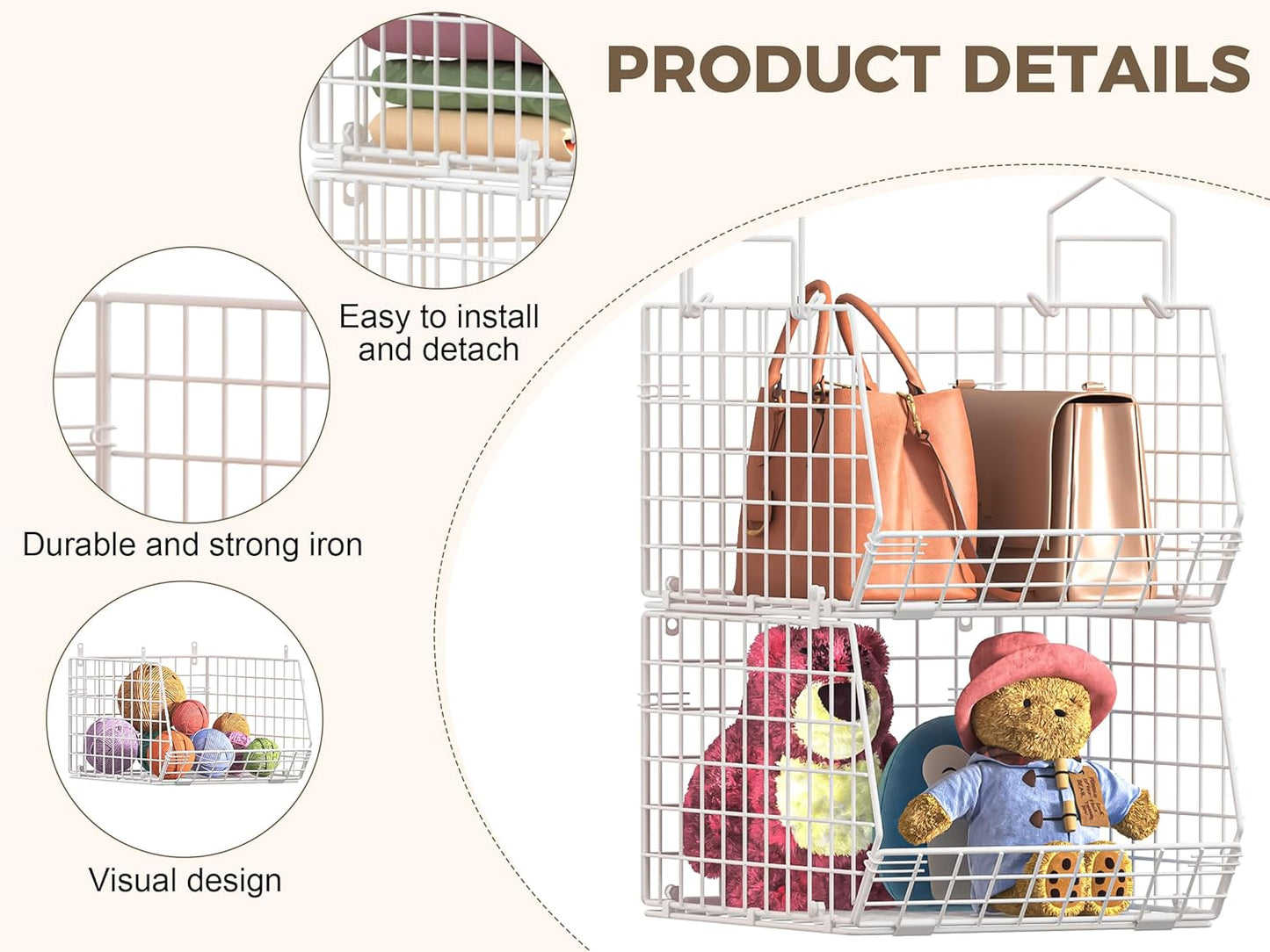 8-Tier Extended Depth Hanging Closet Organizers and Storage for Closet System, Stackable Closet Shelves with 4 Adjustable Dividers for Clothes Sweaters Purses, Wire Hanging Basket Fits Closet Laundry