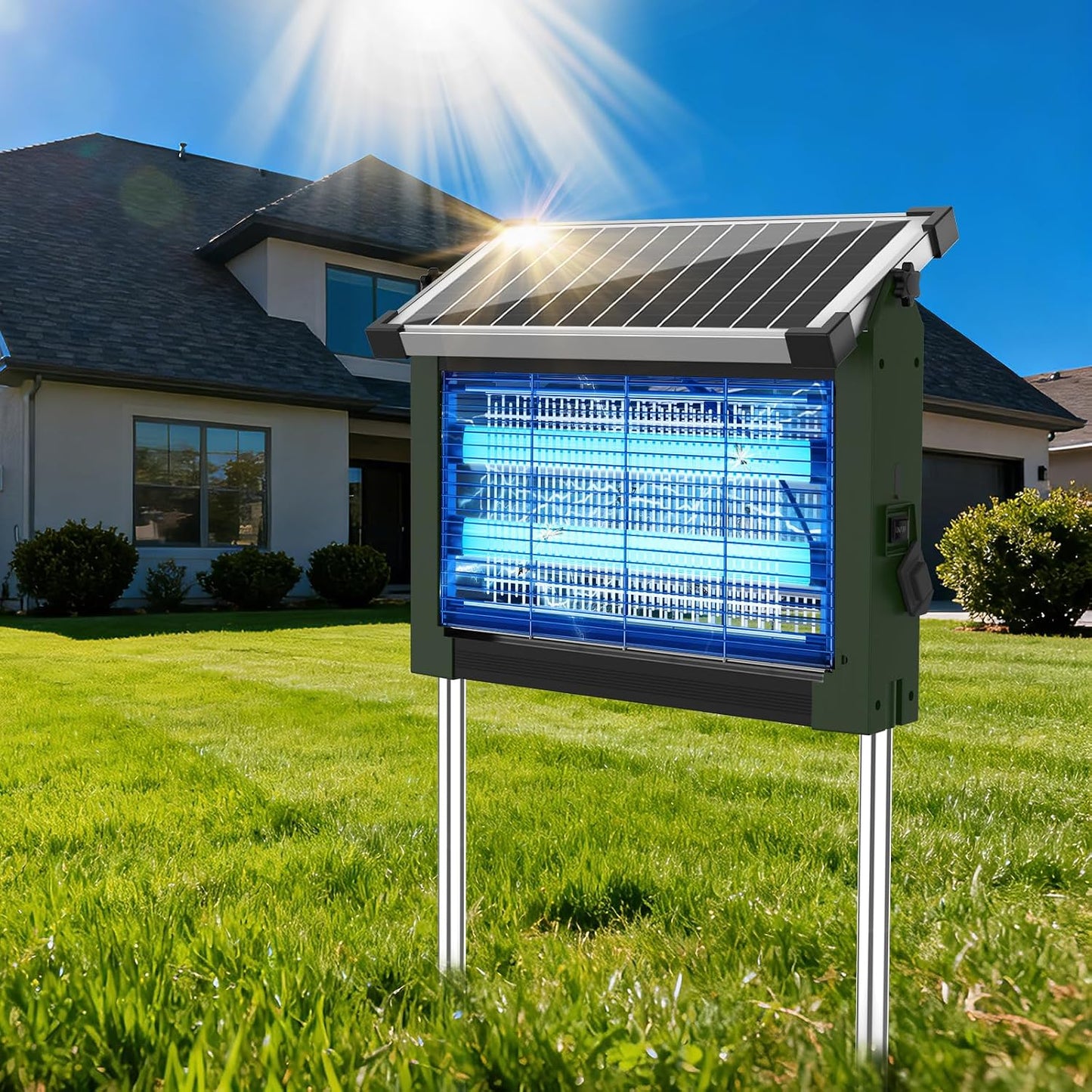 OnBeam Solar Bug Zapper Outdoor, 4500V Mosquito Zapper Fly Trap for Patio | 10W Solar Panel, IPX5 Waterproof, Auto Mode, Solar Powered, USB C Charging, Electric Rechargeable Mosquito Killer for Garden