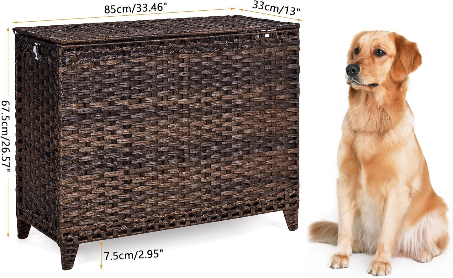 Laundry Hamper with 3 Removable Liner Bags; 132L Handwoven Rattan Laundry Basket with Lid & Heightened Feet; Clothes Hamper with Side Handles; Laundry Sorter with 3 Separate Sections