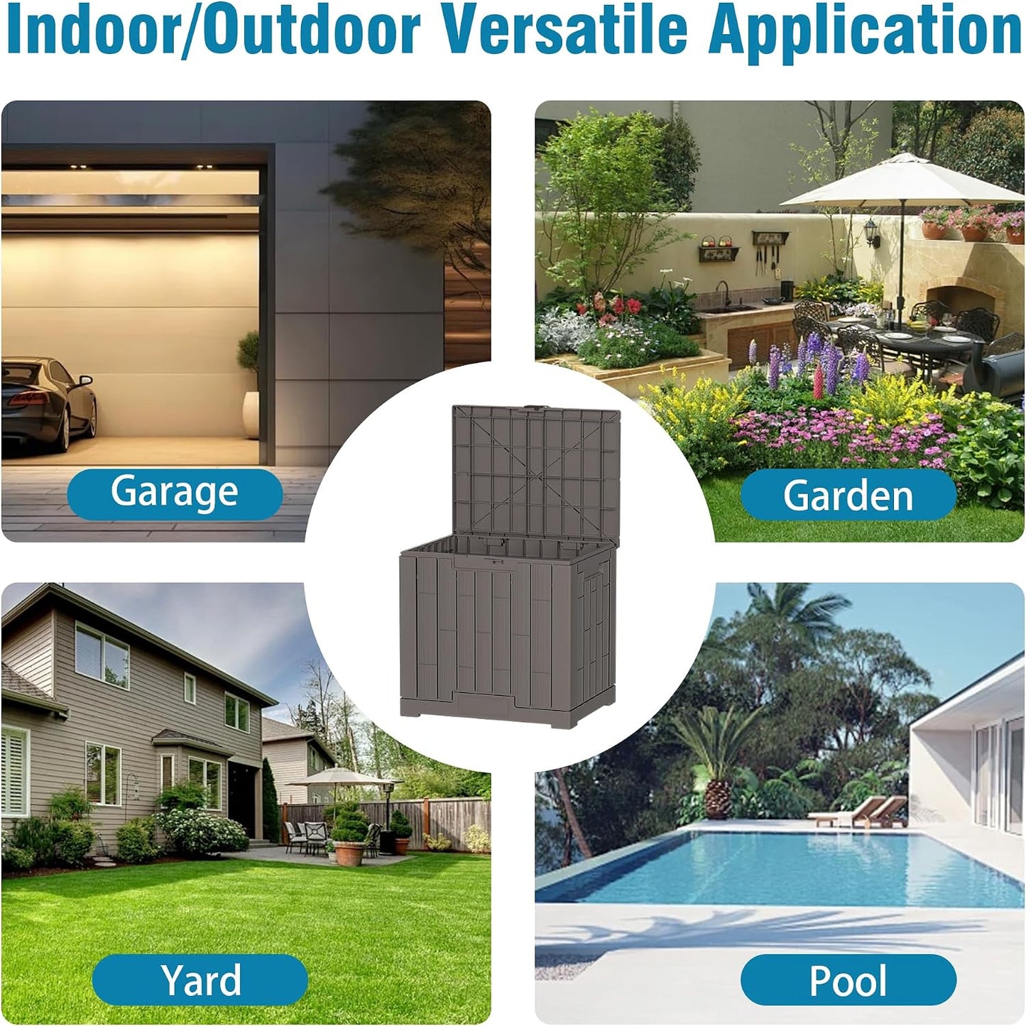 Outdoor Storage Box, 60 Gallon Waterproof Deck Box, Lockable Storage Container, Built-in Reinforcing Metal Rod Outside Resin Bin for Patio, Garden, Poolside and Garage