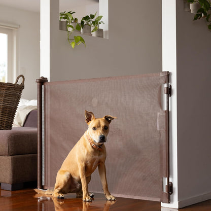 Retractable Baby Gate Perma Child Safety 33" Tall x 55” Wide, Mesh, for Stairs, Doorways, Dogs, Pets, Indoor, Outdoor, One-Handed Operation, Locking, Easy Install, Hardware Mount, White