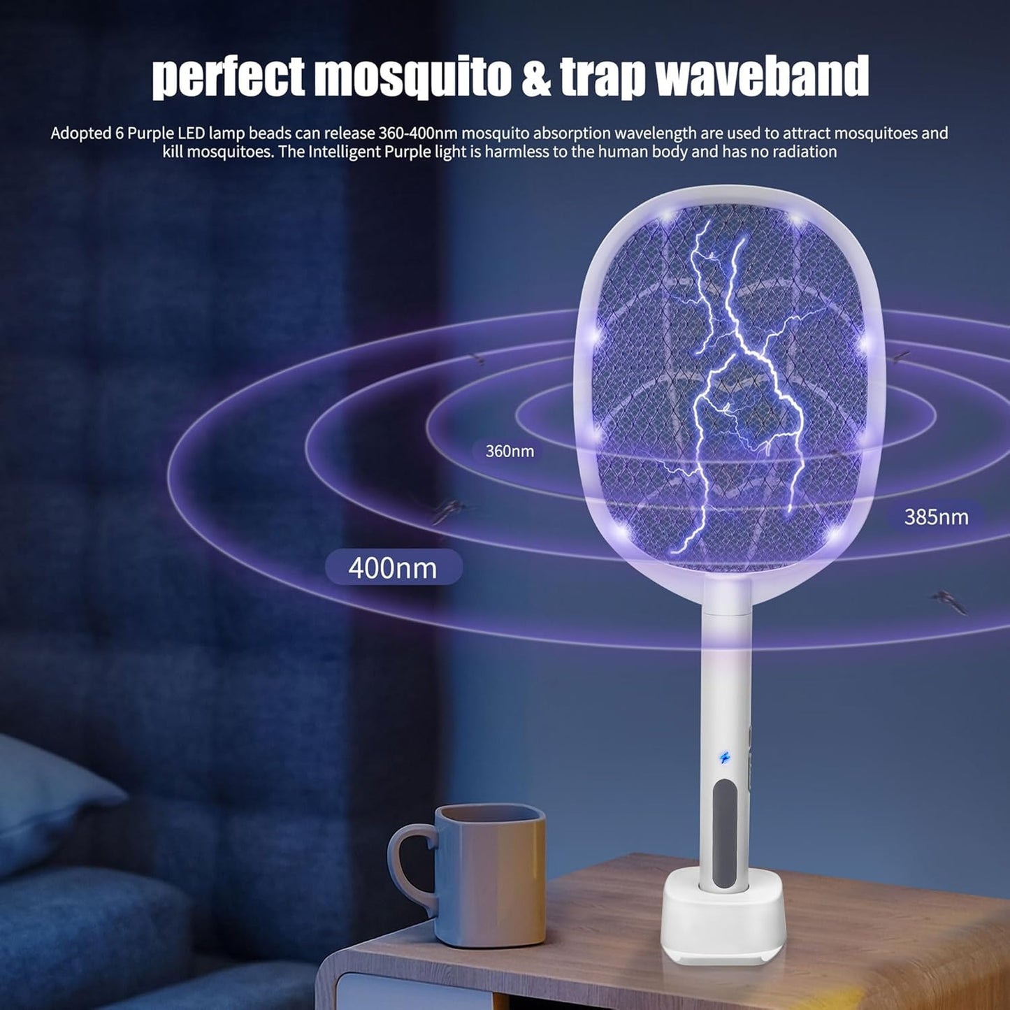 Lulu Home 2-in-1 Electric Bug Zapper Racket, 2 Pack 4000V High Voltage LED Lighted Handheld Mosquito Swatter with 3 Layer Safety Mesh, USB Charging Portable Fly Killer Racquet
