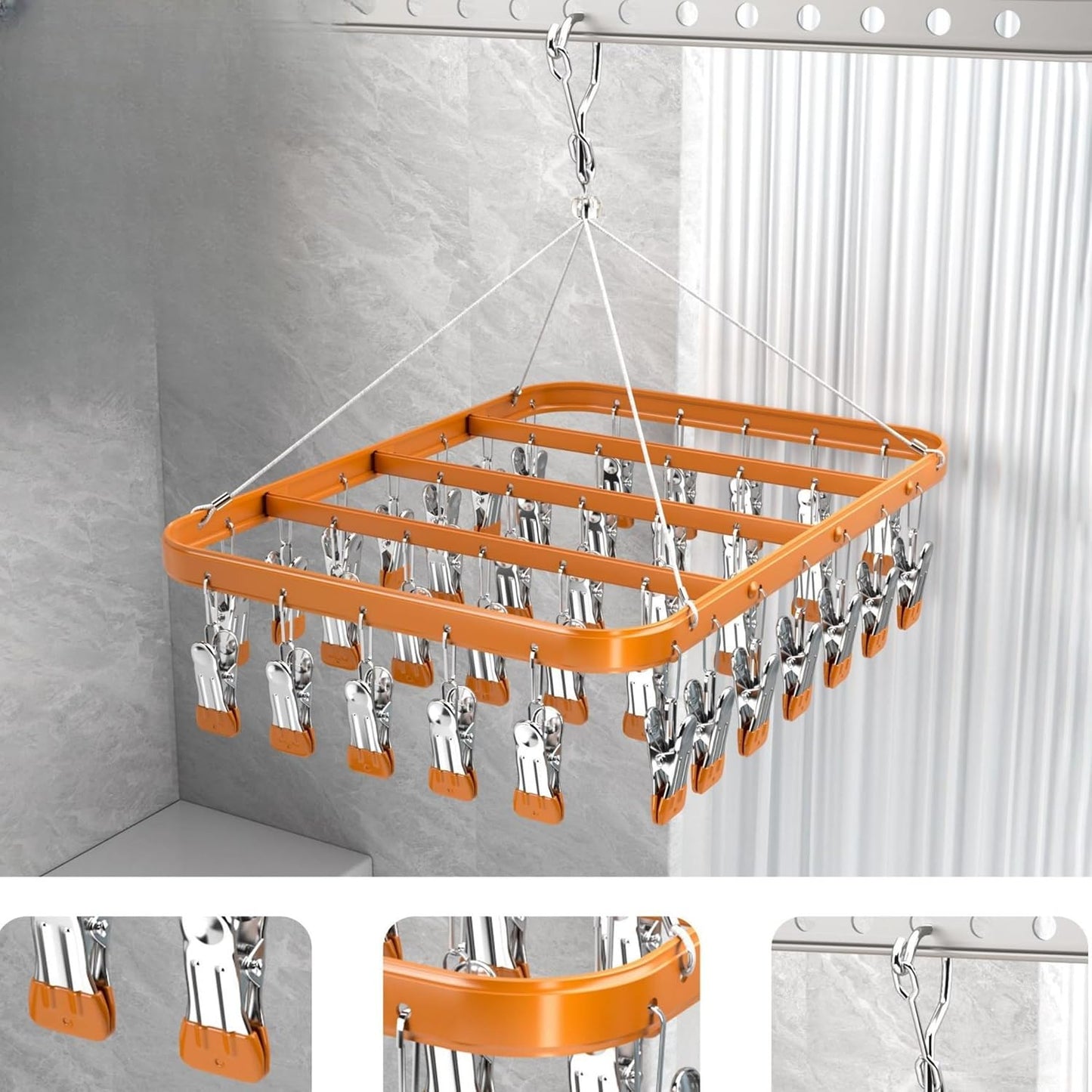 Pants Hangers Clothes Drying Racks Clip Hangers Metal with 36 Clips Windproof Underwear Hanger Foldable Laundry Clip for Jeans Yoga Leggings Trousers Socks Bras (Pink)