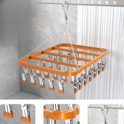 Pants Hangers Clothes Drying Racks Clip Hangers Metal with 36 Clips Windproof Underwear Hanger Foldable Laundry Clip for Jeans Yoga Leggings Trousers Socks Bras (Pink)