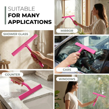 GÜTEWERK Silicone Shower Squeegee for Glass Doors & Mirrors with Stainless Steel Core, Streak-Free & No-Squeak Window Cleaning, 3-in-1 No-Drill Mount (Hook/Suction/Adhesive),White, 9 Inches