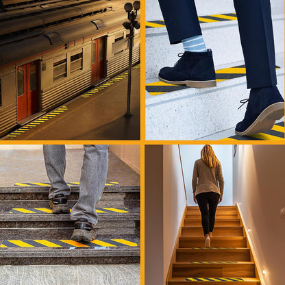 LifeGrip Anti Slip Traction Treads 10 Pack, 6"x32" with Glow in Dark Stripe, Best Grip Tape Grit Non Slip, Outdoor Non Skid Tape, High Traction Friction Abrasive Adhesive for Stairs Step