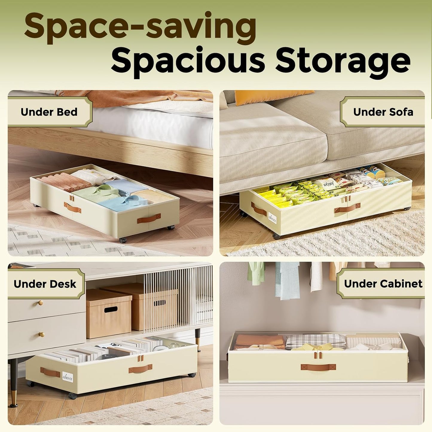 LAMU Under Bed Storage with Wheels, 2 Pack Under Bed Storage Containers with Clear Lids & Label, Rolling Under Bed Drawers for Clothes, Shoes, Blankets, Black