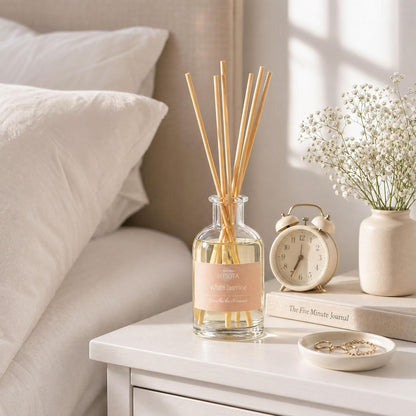 Natural Reed Diffuser Set, Fresh Lemon 3.52 oz (100ml) Scented Diffuser with Sticks Home Fragrance Reed Diffuser for Bathroom Shelf Decor, Ideal Gift for Woman
