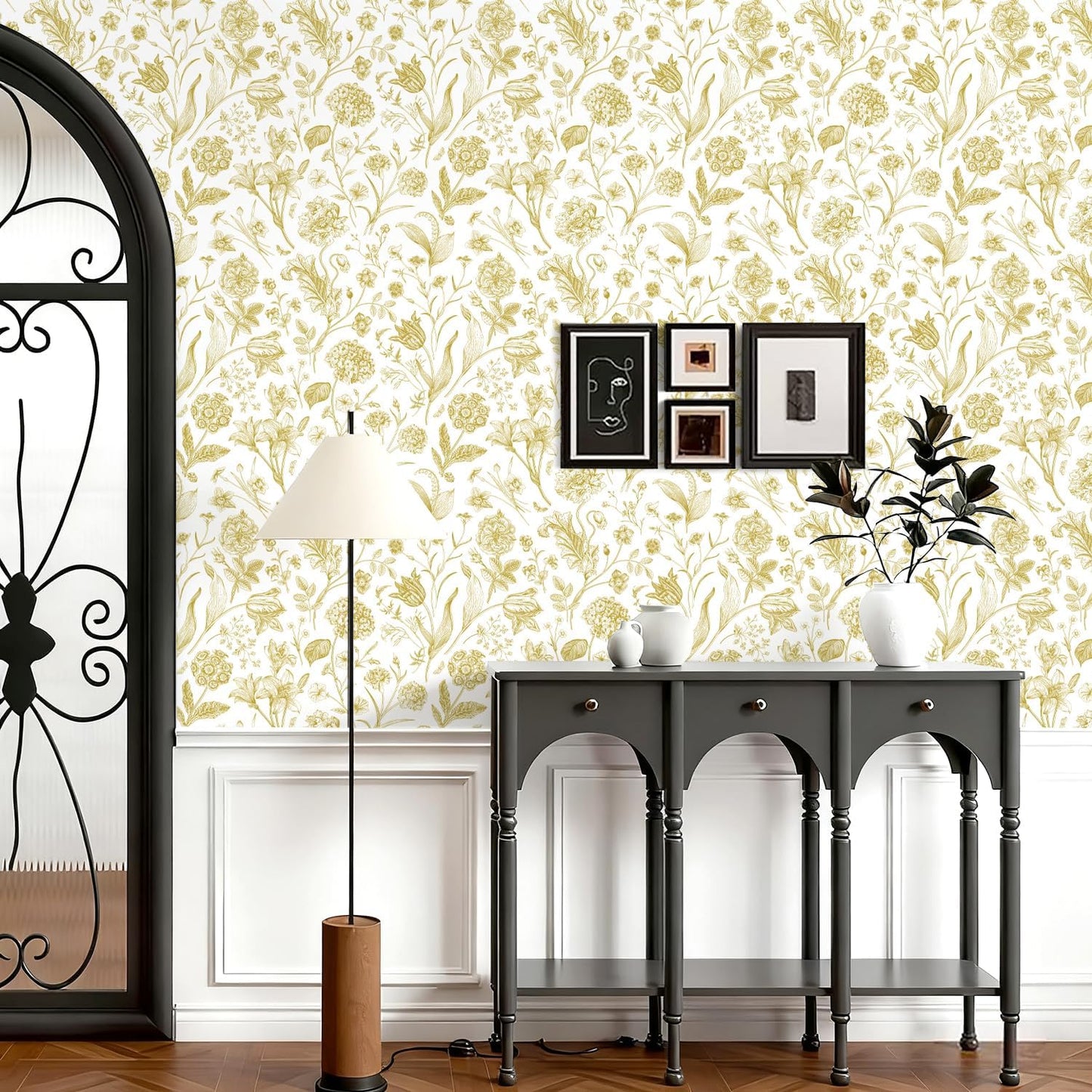 Black and Beige Peel and Stick Wallpaper Botanical Contact Paper 16.9inch x 118.1inch Floral Wall Paper Peel and Stick for Bathroom Bedroom Removable Self Adhesive Wallpaper Decor Vinyl