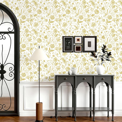 Black and Beige Peel and Stick Wallpaper Botanical Contact Paper 16.9inch x 118.1inch Floral Wall Paper Peel and Stick for Bathroom Bedroom Removable Self Adhesive Wallpaper Decor Vinyl