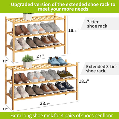 BMOSU 2-Tier Bamboo Small Shoe Rack Premium Stackable Shoe Shelf Storage Organizer for Hallway Closet Living Room Entryway Organizer (Black Bamboo)
