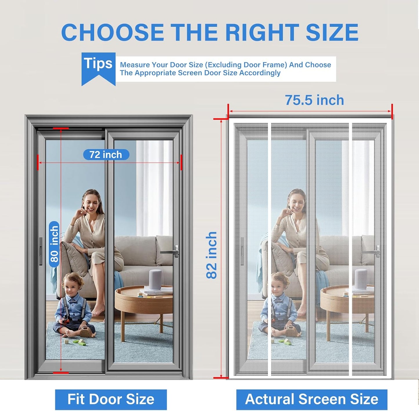 Magnetic Screen Door Upgraded PET Mesh Stronger Than Fiberglass and Polyester,Hands Free,Keeps Bugs Out,Pet & Kid Friendly,Suitable for Sliding Door,Large Patio Door and French Door-72''x80''