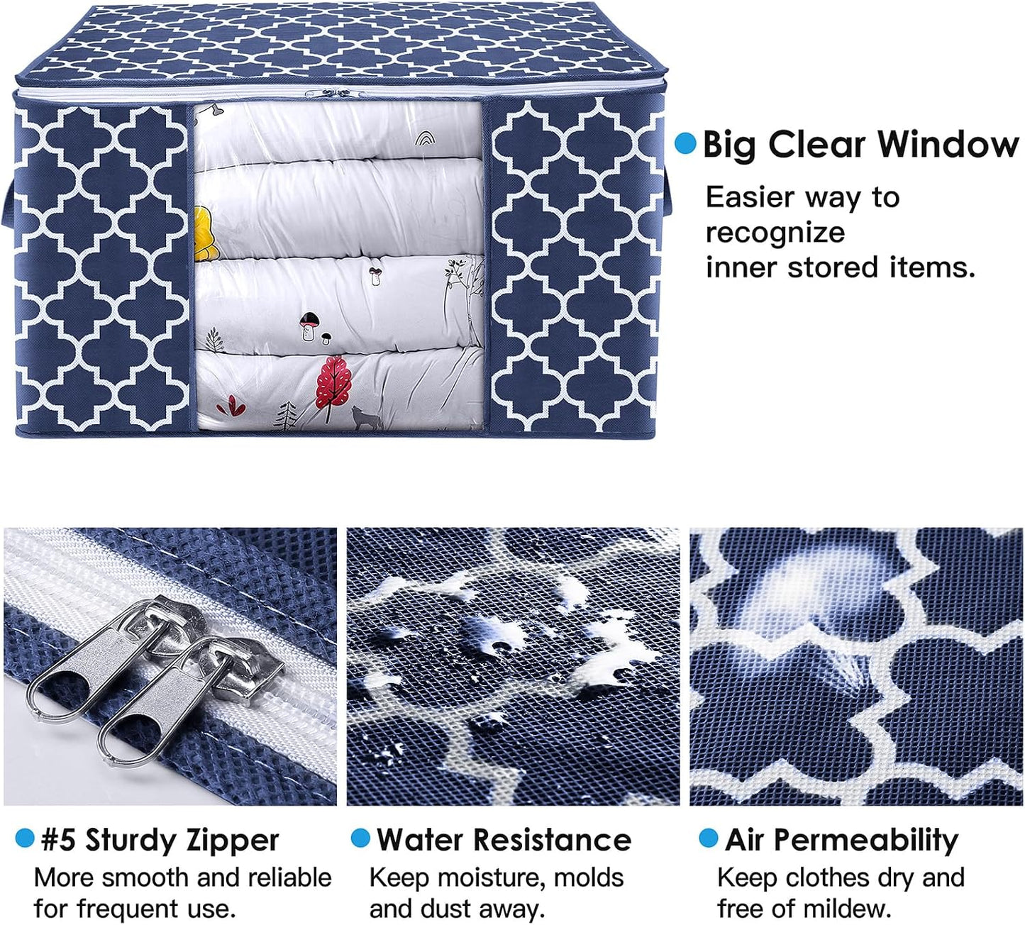 WISELIFE Storage Bags, Large Blanket Clothes Organization and Storage Containers for Bedding, Comforters, Foldable Organizer with Reinforced Handle, Clear Window,Sturdy Zippers,(Grey, 3 x 100L)