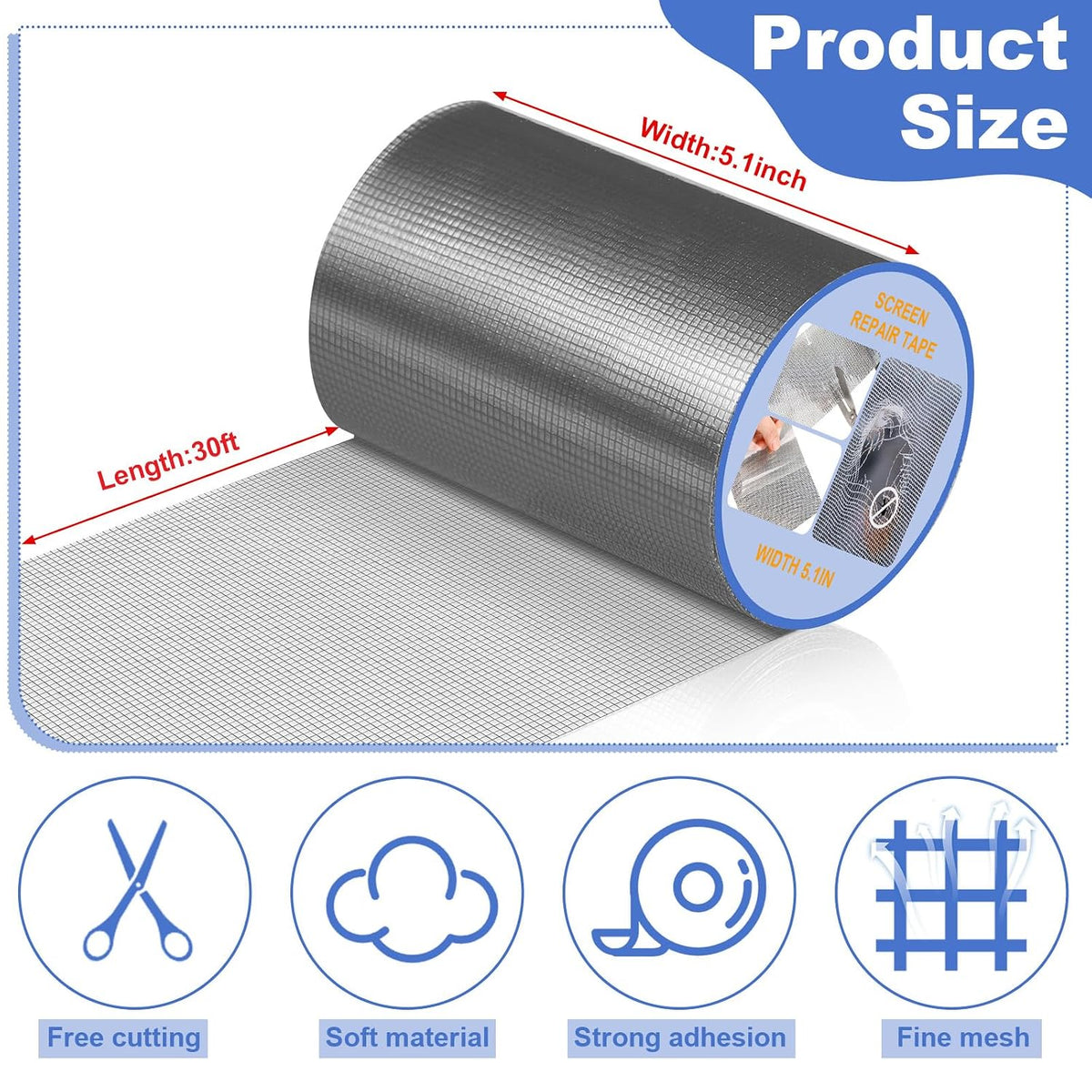 CroBlissful Extra Wide 5 inch x 20 ft Window Screen Tape Mesh Repair Strong Adhesive Waterproof Fiberglass Screen Repair Kit Patch for Window Door Tears Holes(Black)