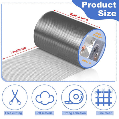 CroBlissful Extra Wide 5 inch x 20 ft Window Screen Tape Mesh Repair Strong Adhesive Waterproof Fiberglass Screen Repair Kit Patch for Window Door Tears Holes(Black)