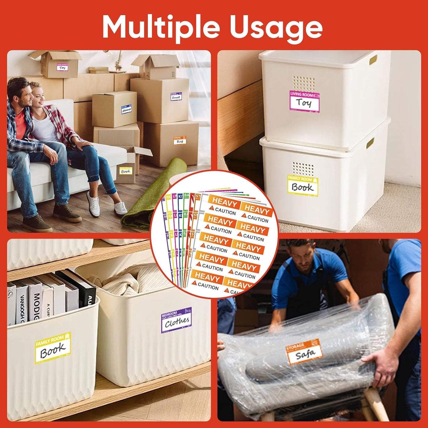 6 x 4 in Large Moving Labels for Boxes, Home Moving Packing Color Coded Stickers Supplies Labels with Writable Notes Areas, Fragile Blank Moving Boxes Stickers 160pcs