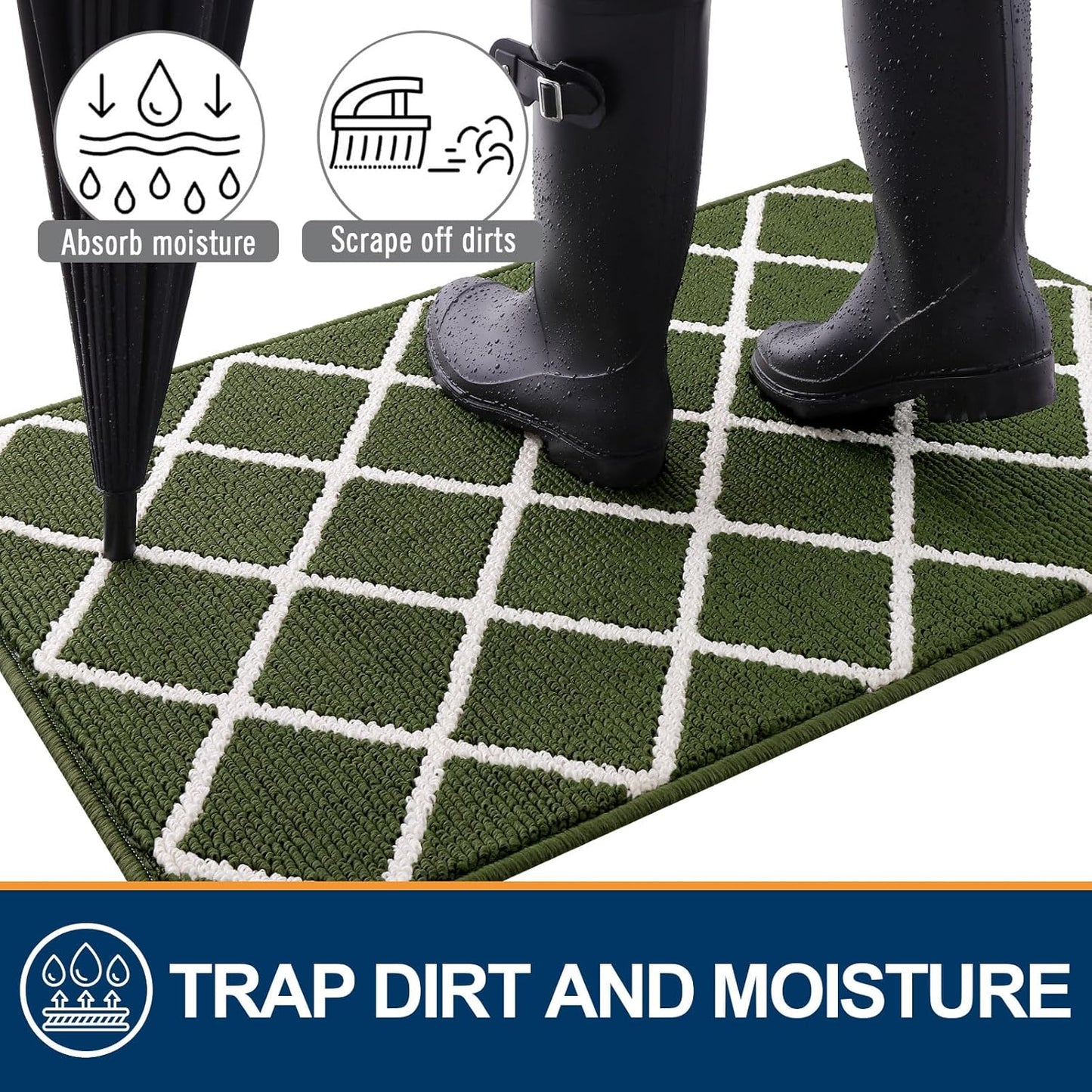 Finchitty Indoor Door Mat, Dirt Resistant and Absorbent, Low-Profile, Non-Slip, Washable Inside Floor Mats for Front Door, Back, and Entrance, 32" x 20", Grey