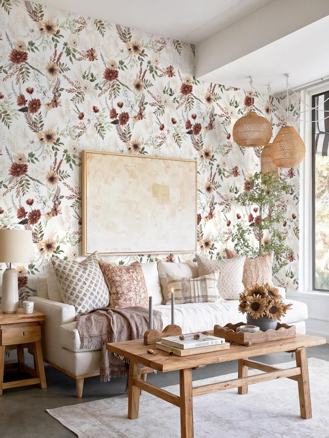 Dimoon 17.3''x78.7'' Peel and Stick Wallpaper Floral Cute Contact Paper Vintage Village Country Cottage Wallpaper Farmhouse Yellow Beige Renter Friendly Geometry Waterproof Embossed Kitchen Bedroom