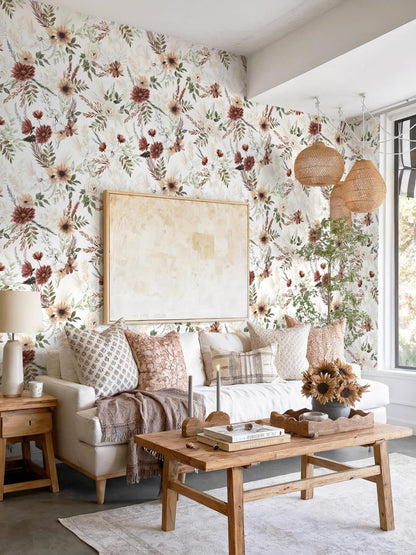 Dimoon 17.3''x78.7'' Peel and Stick Wallpaper Floral Cute Contact Paper Vintage Village Country Cottage Wallpaper Farmhouse Yellow Beige Renter Friendly Geometry Waterproof Embossed Kitchen Bedroom