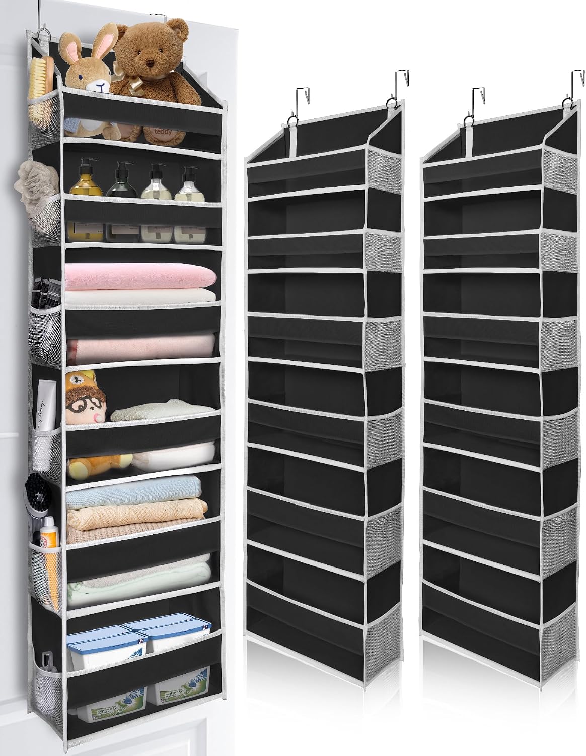 ULG Over the Door Organizer, 5-Tier Extra Large Hanging Storage with 10 Mesh Pockets, 100 lbs Capacity, Heavy Duty Door Organizer for Closet, Bedroom, Nursery Storage, Beige