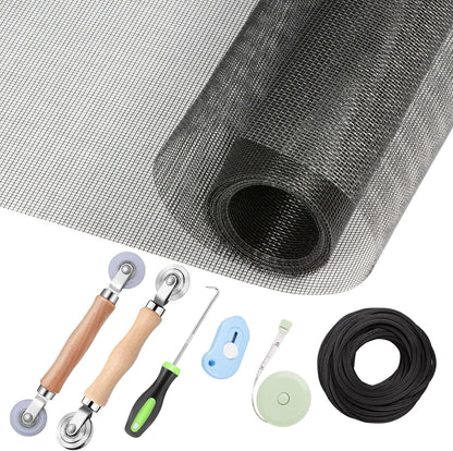 Windows Screen and Screen Door Repair Kit, 48"x118" Charcoal Fiberglass Mesh with Rolling Tool/Hook/Ruler/Cutter/Spline - Window Screen & Sliding Screen Door Replacement for Windows, TOOLTRIZ