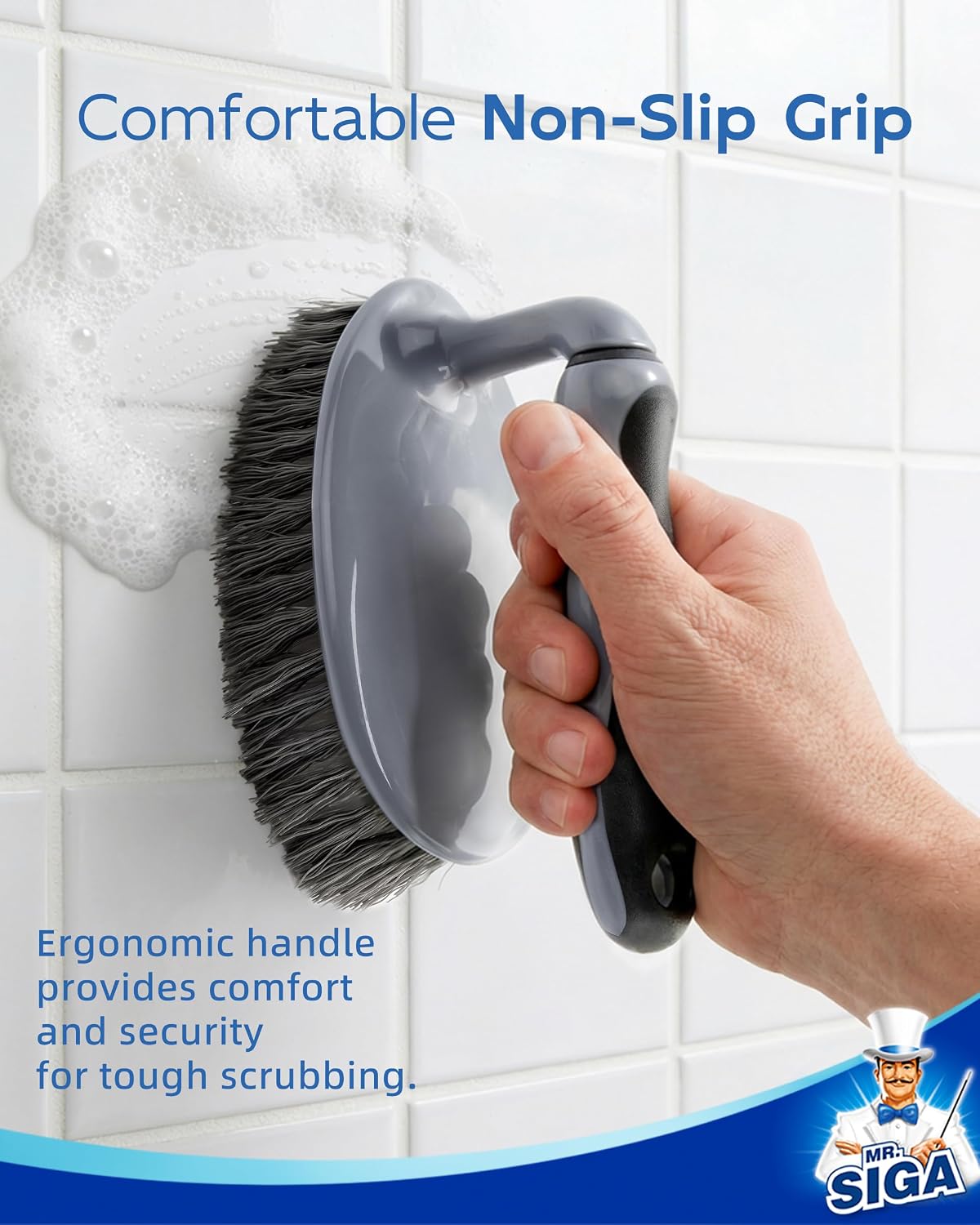MR.SIGA Heavy Duty Scrub Brush with Comfortable Grip, Cleaning Brush for Bathroom, Shower, Sink, Floor, 2-Pack