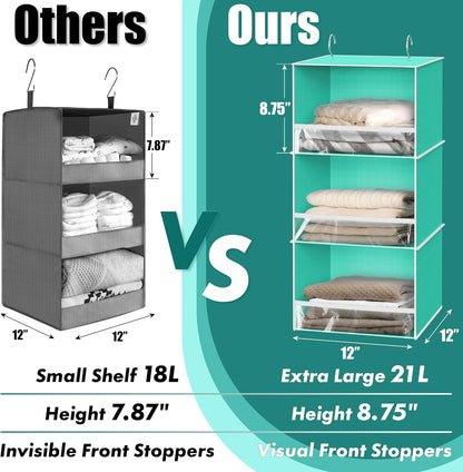 Simple Houseware 3-Shelf Hanging Closet Organizer, Fabric Storage Shelves with 57L Capacity, Black