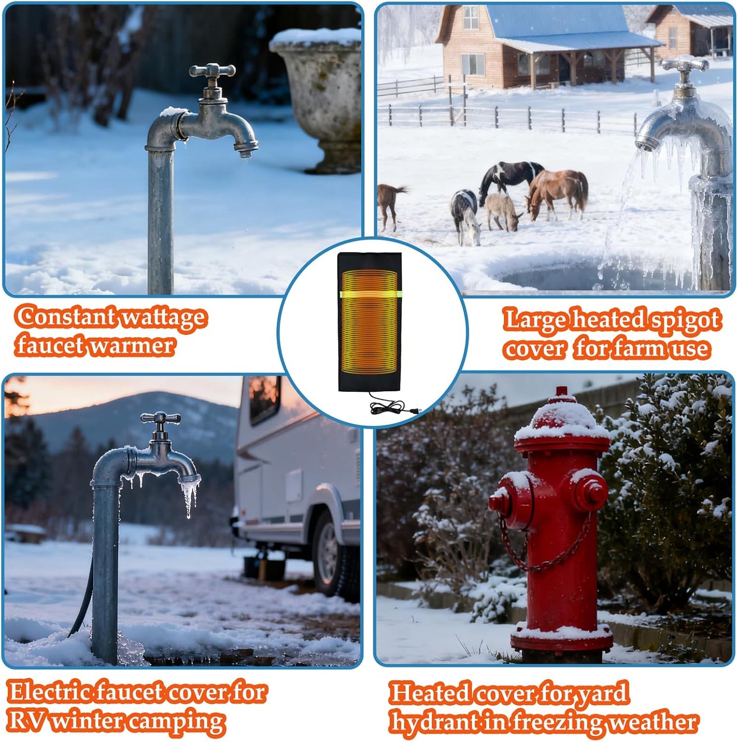 Heated Outdoor Faucet Covers for Winter, 25"×13" Waterproof Insulation Water Heater Blanket with 6.2ft Cable Reusable Hose Bib Cover Spigot Pipe Heating Wrap Freeze Protection for RV Farm Lawn Faucets