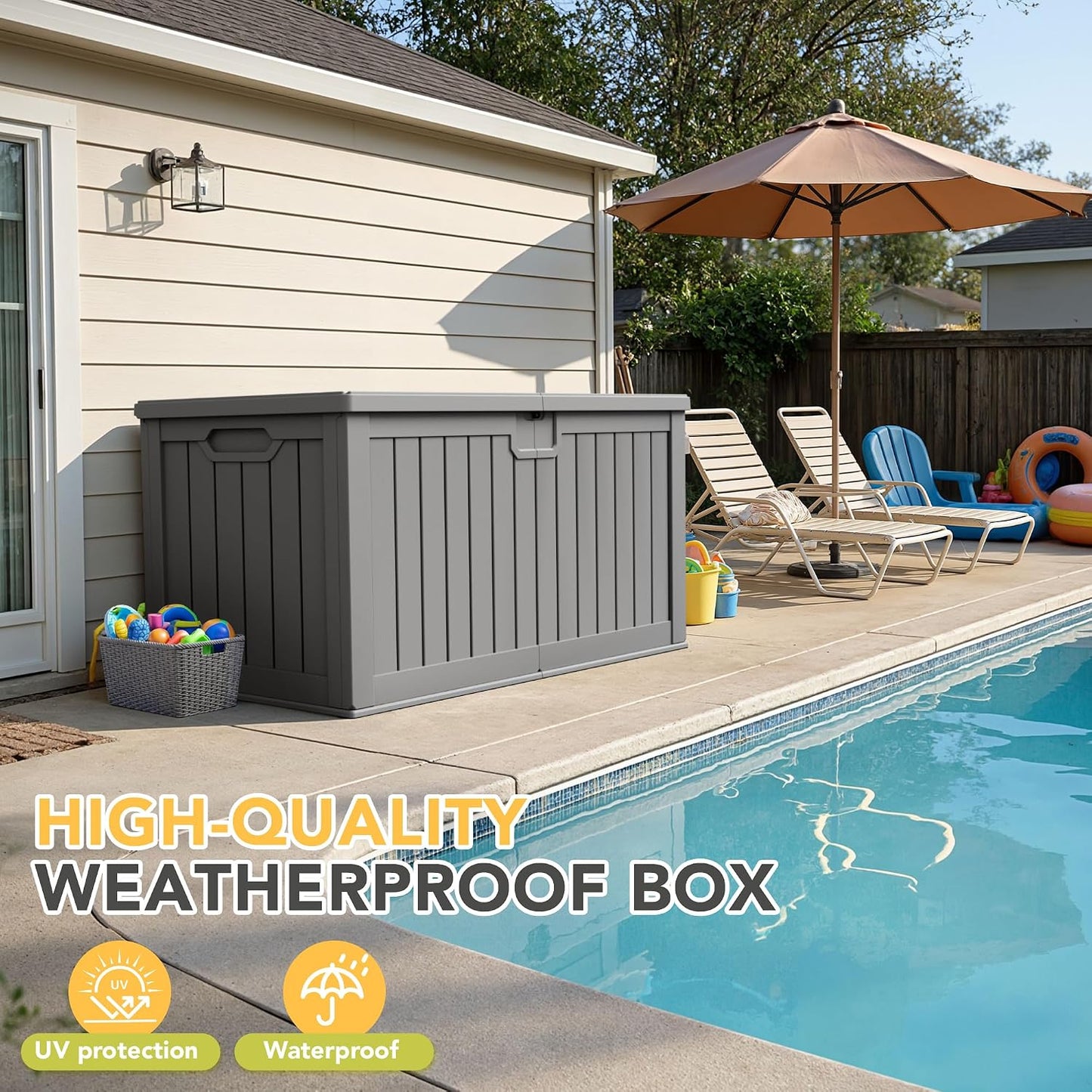 32 Gallon Deck Box Outdoor Indoor Waterproof Storage Box for Patio Furniture, Pool Accessories, Garden Tools, and Cushion Storage, Black