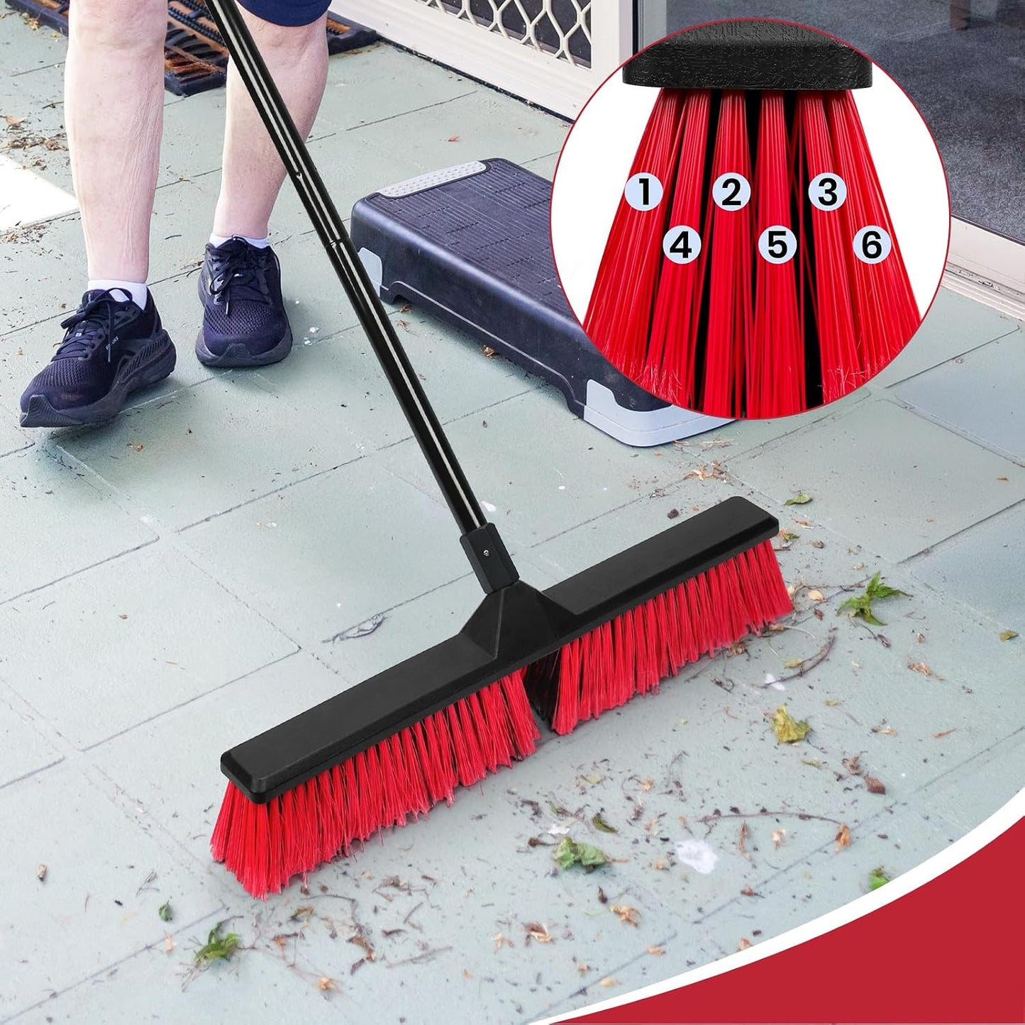 24" Push Broom with 63" Long Handle, Heavy Duty Broom for Floor Sweeping, Stiff Bristles Broom Brush for Workshop, Garage, Concrete, Patio and Deck