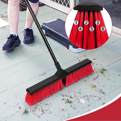 24" Push Broom with 63" Long Handle, Heavy Duty Broom for Floor Sweeping, Stiff Bristles Broom Brush for Workshop, Garage, Concrete, Patio and Deck