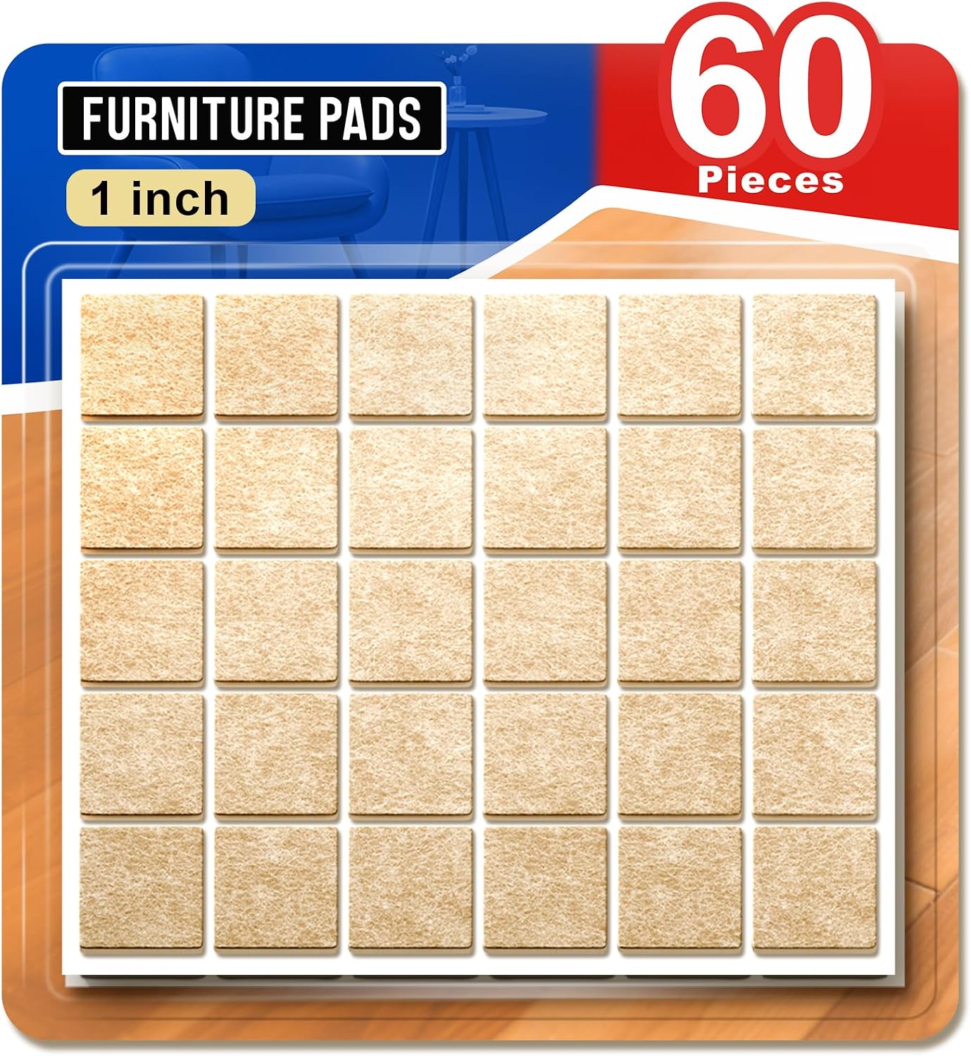 Ansible 60 PCS Felt Furniture Pads 1", Felt Pads for Chair Leg Floor Protectors for Hardwood Floors Round (Beige)