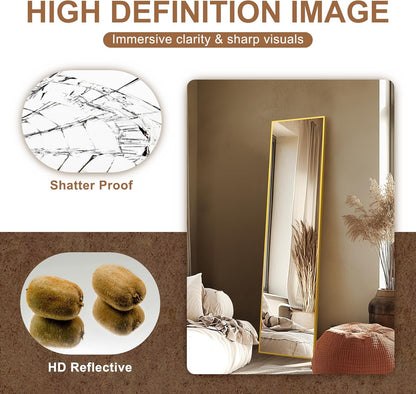 Delma Wall Full Length Mirror,Standing Mirror Full Body,Large Floor for Wall Door Bedroom Bathroom Living Room with Aluminium Frame(with Stand,56x15-Black)