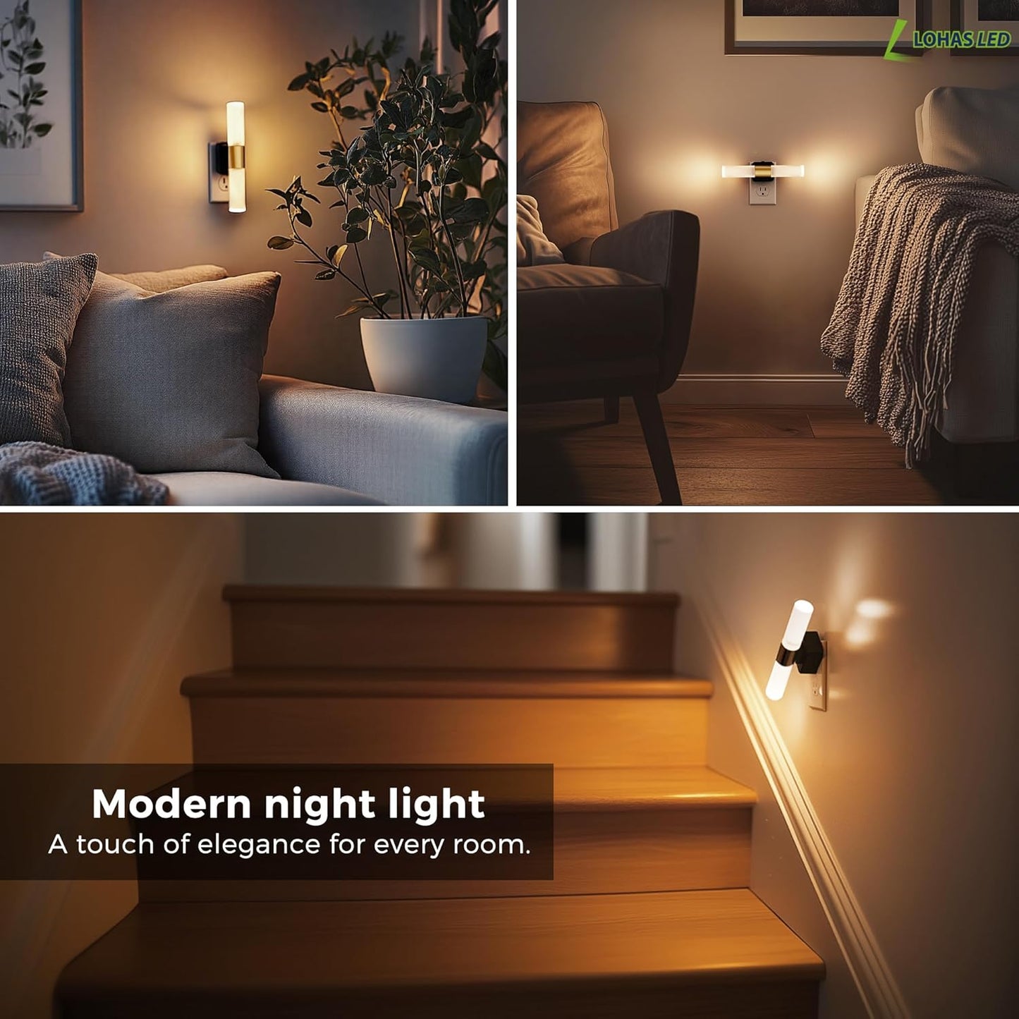 L LOHAS LED Night Light,Dimmable Night Lights Plug into Wall, 2 Pack Acrylic Nightlight with 0-100 LM Adjustable Brightness, 3000K Plug in Night Light with Dusk to Dawn Sensor, for Bathroom Hallway