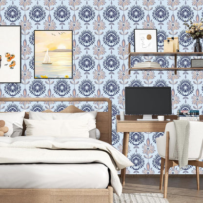 BOKEBEVE Leaves Contact Paper Floral Wallpaper Stick and Peel Boho Damask Wall Paper for Liner Drawer Cabinet Backsplash Renter Friendly Waterproof 17.5 x 118In
