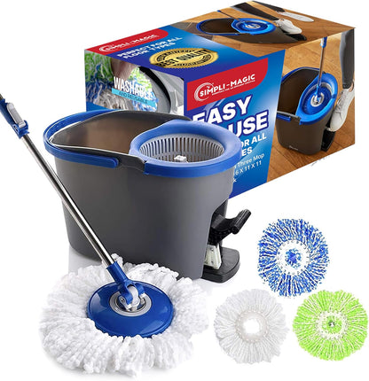 Simpli-Magic 79349 Spin Mop Cleaning System with 3 Microfiber Mop Heads, Red/Black