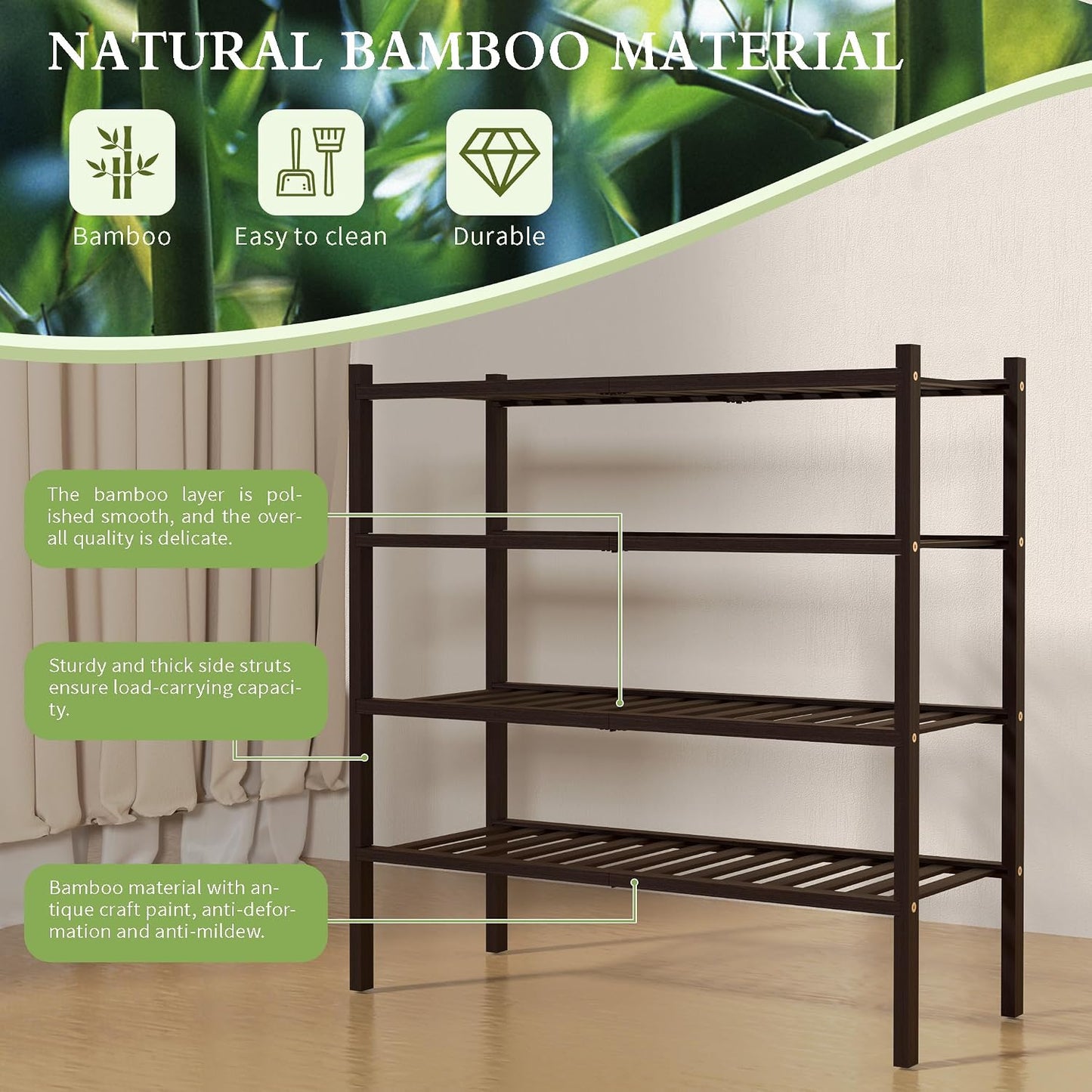 ROMGUAR CRAFT 3 Tier Bamboo Shoe Rack for Closet Free Standing Wood Shoe Shelf Storage Organizer for Entryway Small Space Stackable 27"x11"x20" (Natural)