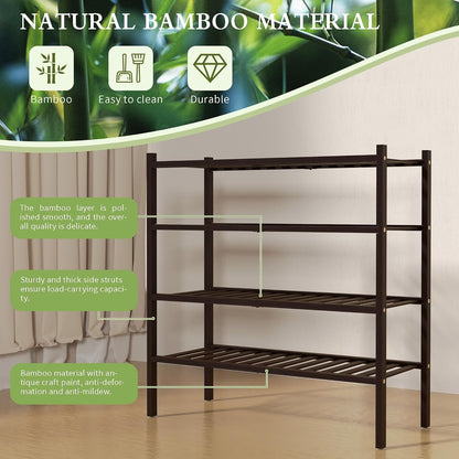 ROMGUAR CRAFT 3 Tier Bamboo Shoe Rack for Closet Free Standing Wood Shoe Shelf Storage Organizer for Entryway Small Space Stackable 27"x11"x20" (Natural)